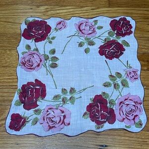 Vintage Rose Print Handkerchief - Pink & Red